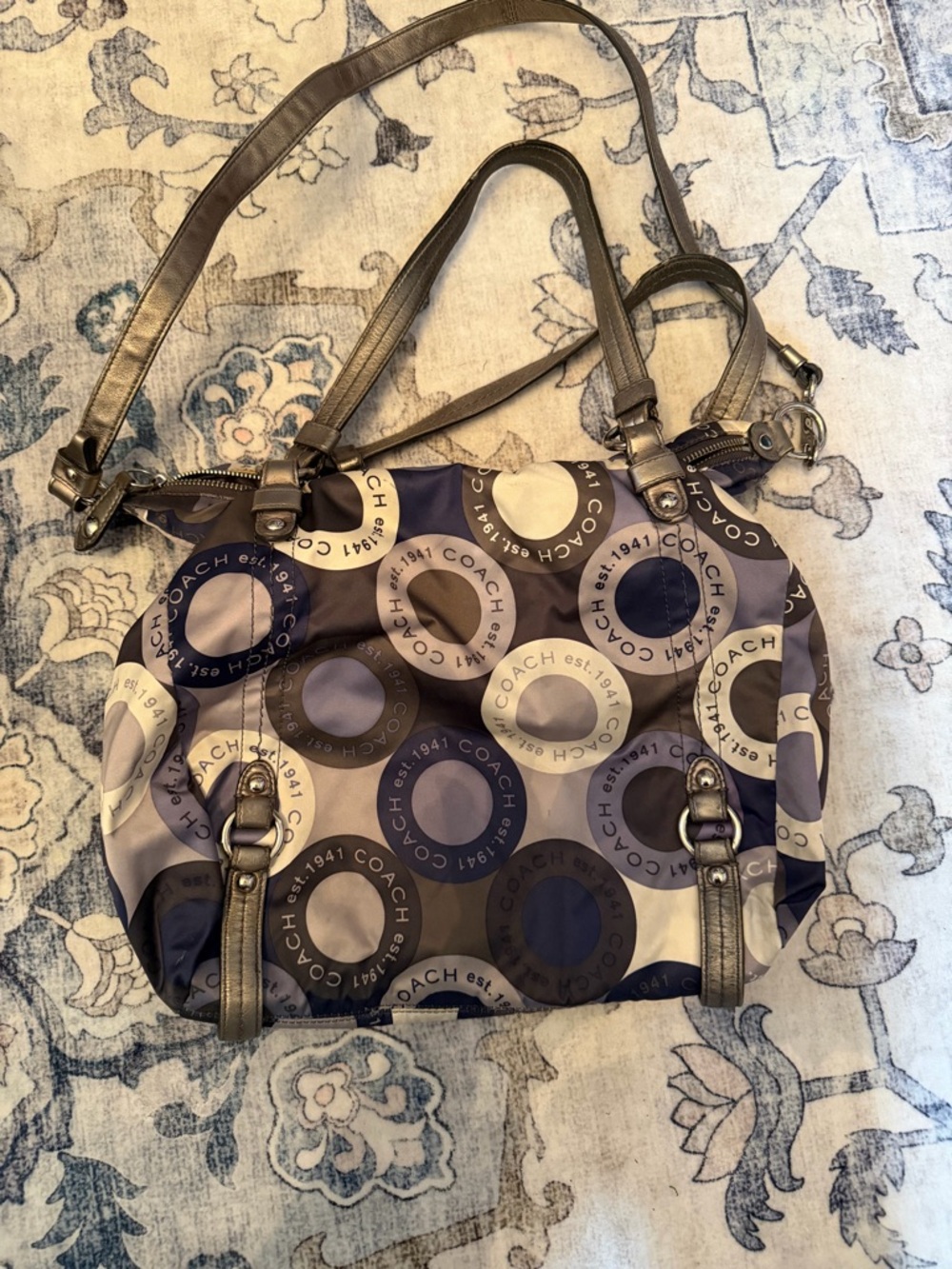 Coach Alexandra Signature Circle Print Tote in Gray and Navy
